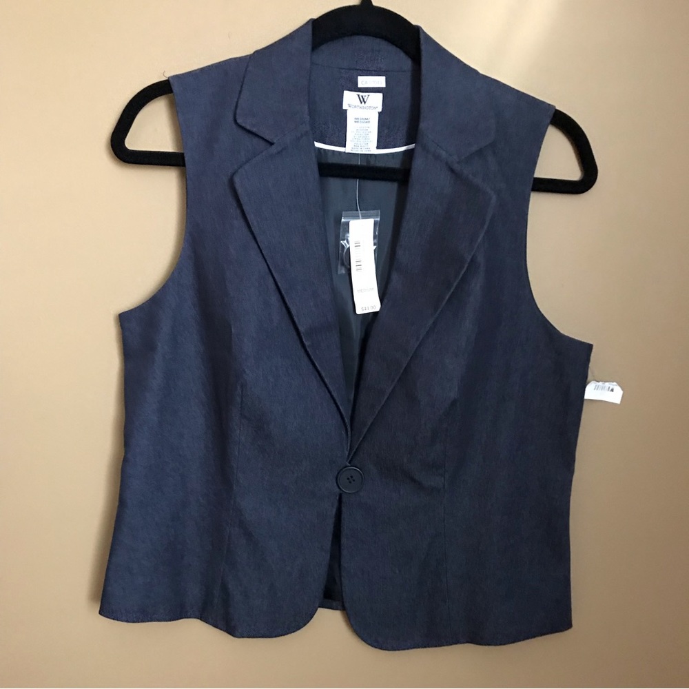 NWT  Worthington Classic Blue Denim Fitted Vest Fully Lined